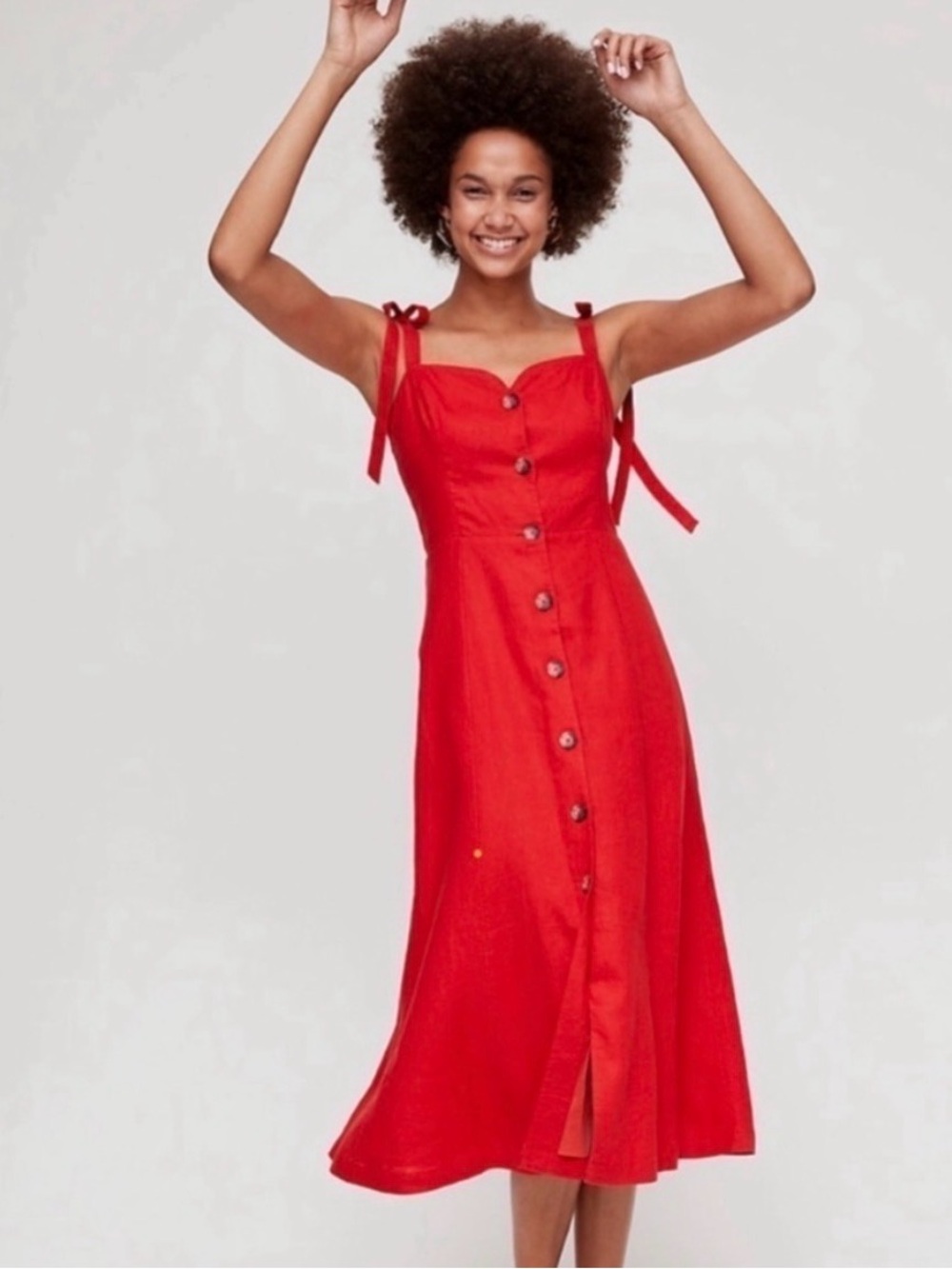 Aritzia Wilfred Size 2 Rosalie 100% Linen Button-Down Midi Dress - Red